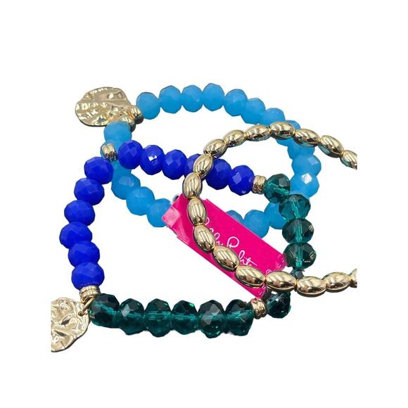 Lilly Pulitzer Mermaid Grotto Bracelet Set of Three stretch bracelets Blue New - Picture 4 of 11